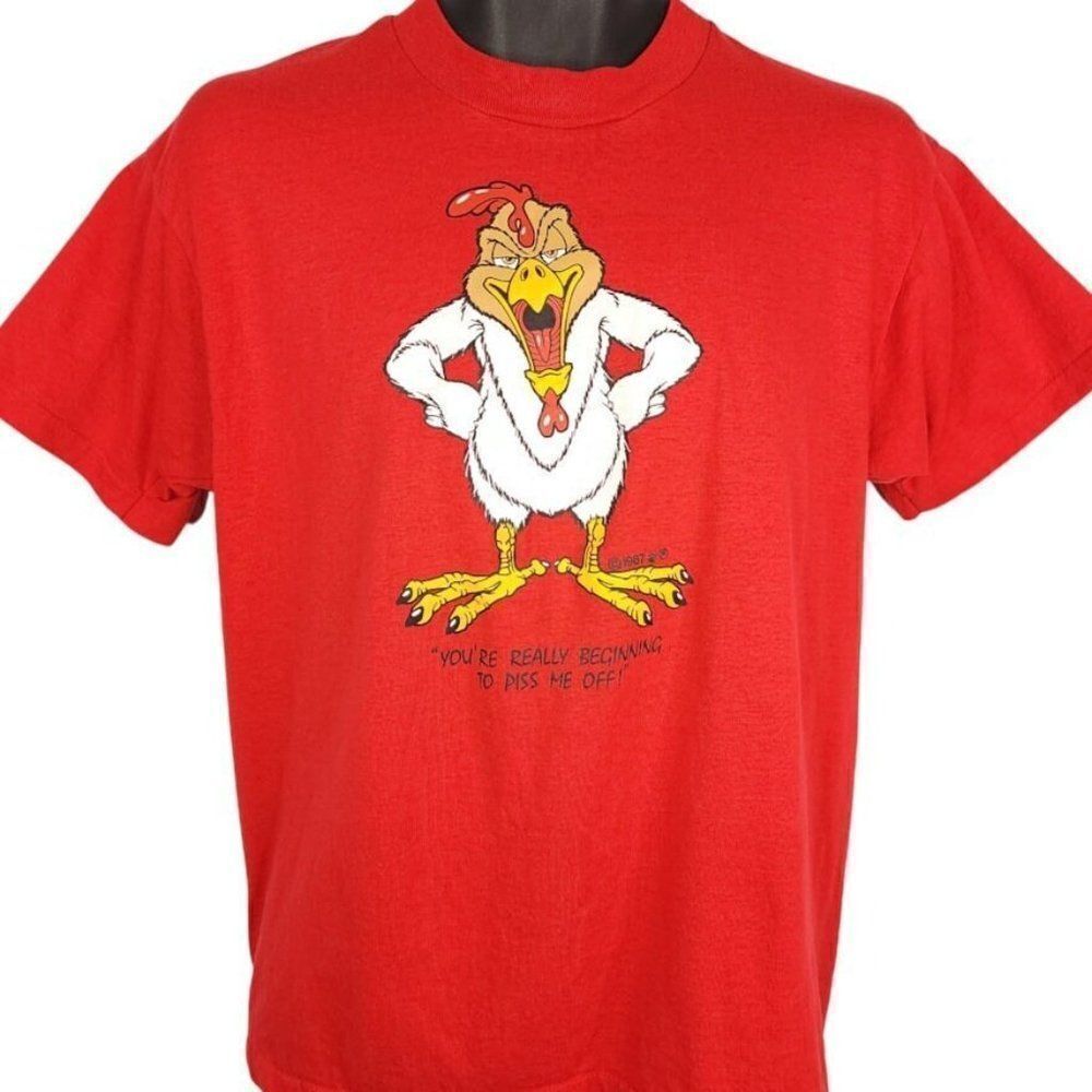 Rooster Chicken T Shirt Vintage 80s Funny Crude Humor Joke Made In USA Medium